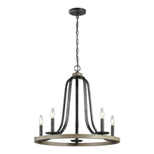 FastFurnishings Rustic 5 Light Dimmable Farm Home Circle Metal Chandelier Oak Finish