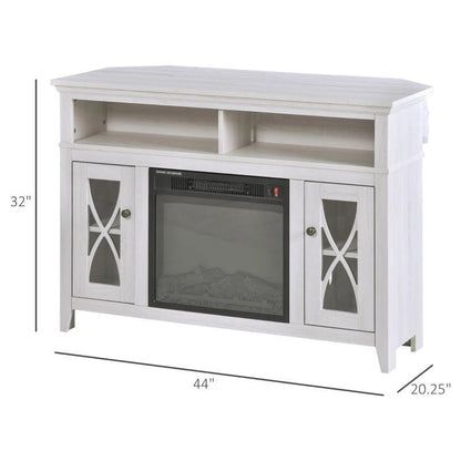 FastFurnishings Rustic White Electric Fireplace Mantel TV Stand w/ Adjustable Shelves 2 Storage Cabinets