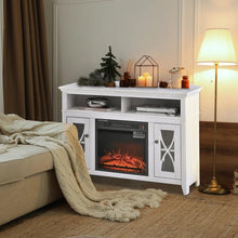 FastFurnishings Rustic White Electric Fireplace Mantel TV Stand w/ Adjustable Shelves 2 Storage Cabinets