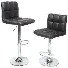 FastFurnishings Set of 2 - Adjustable Height Bar Stool with Black Faux Leather Cushion Seat