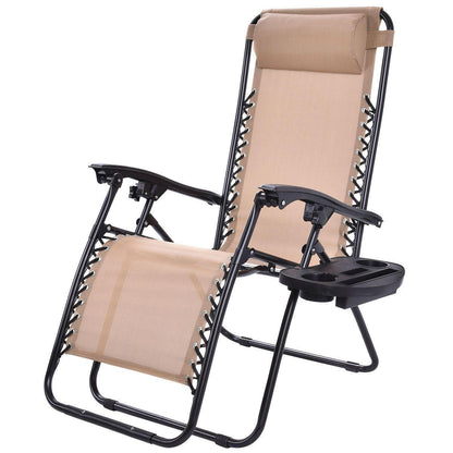 FastFurnishings Set of 2 Beige Folding Outdoor Zero Gravity Lounge Chair Recliner