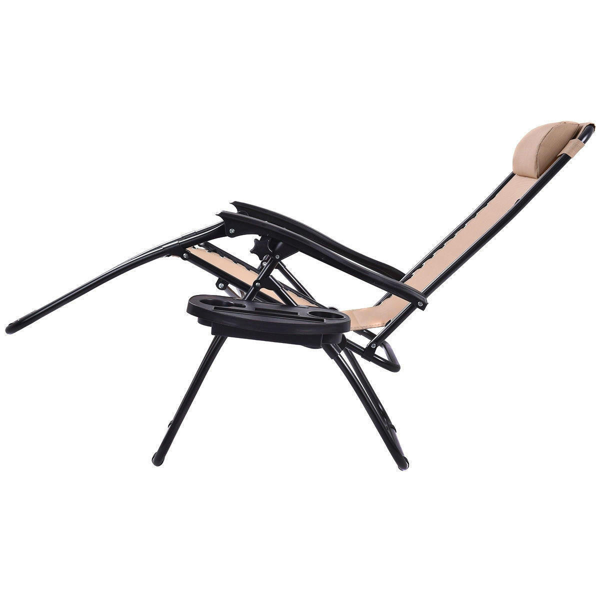FastFurnishings Set of 2 Beige Folding Outdoor Zero Gravity Lounge Chair Recliner