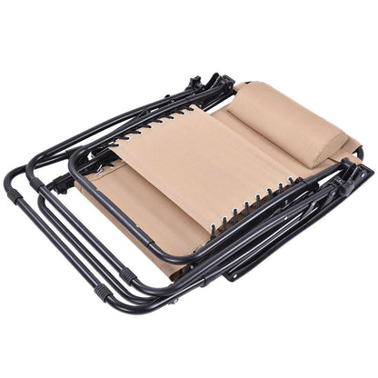 FastFurnishings Set of 2 Beige Folding Outdoor Zero Gravity Lounge Chair Recliner
