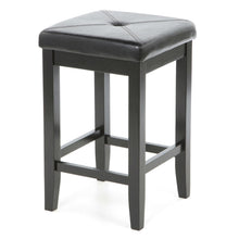 FastFurnishings Set of 2 - Black Bar Stools 24-inch High w/ Cushion Faux Leather Seat