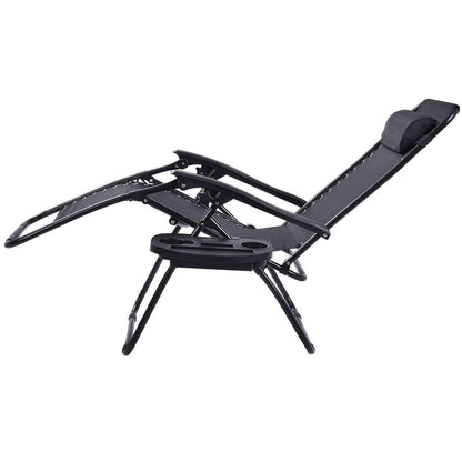 FastFurnishings Set of 2 Black Folding Outdoor Zero Gravity Lounge Chair Recliner