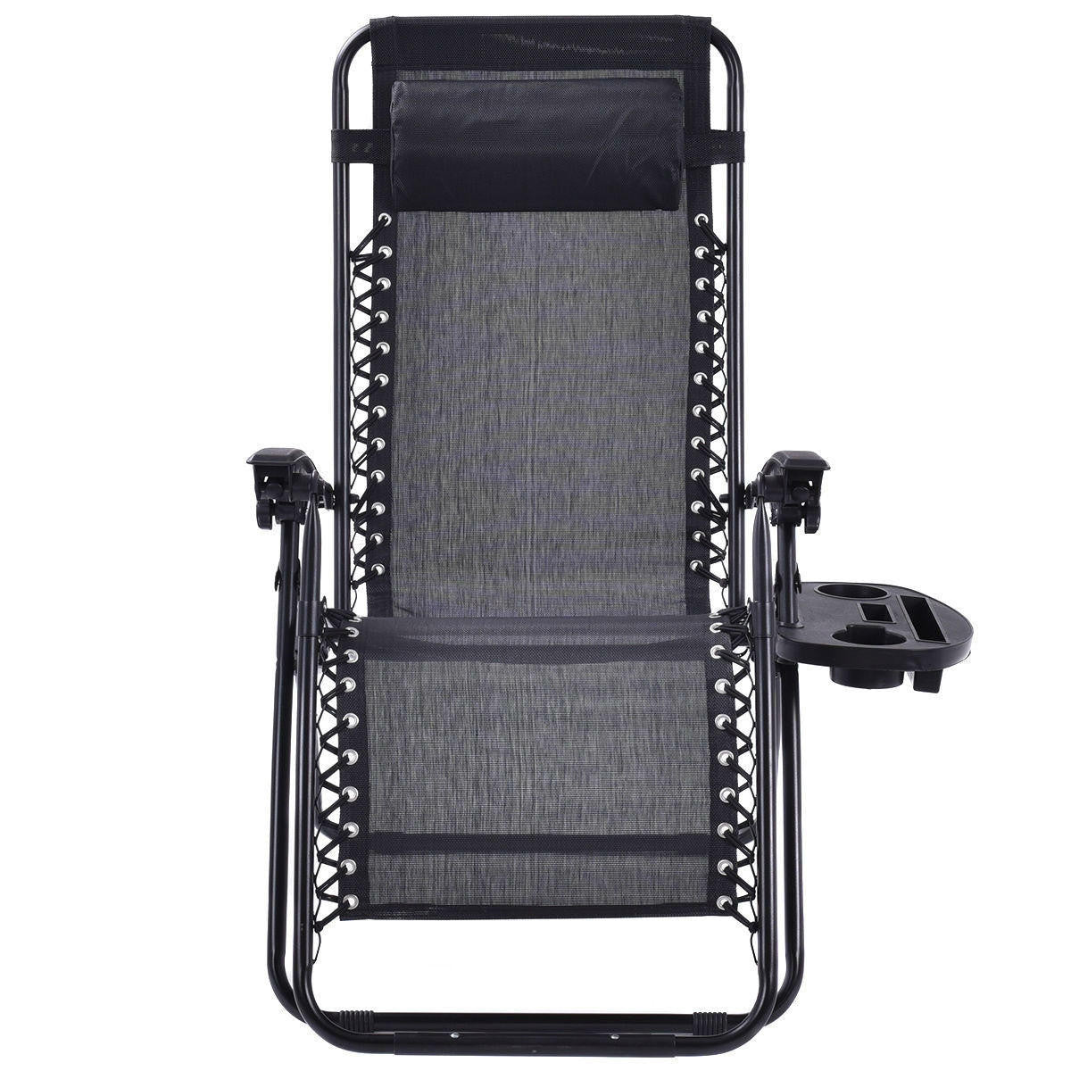 FastFurnishings Set of 2 Black Folding Outdoor Zero Gravity Lounge Chair Recliner