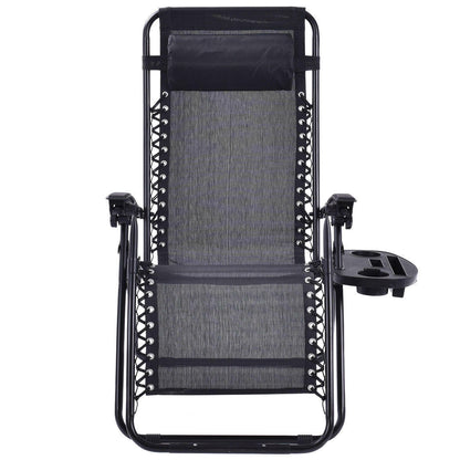 FastFurnishings Set of 2 Black Folding Outdoor Zero Gravity Lounge Chair Recliner