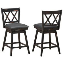 FastFurnishings Set of 2 Black Wood 24-in Counter Height Farmhouse Swivel Cushion Seat Barstools