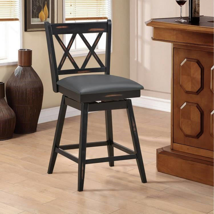 FastFurnishings Set of 2 Black Wood 24-in Counter Height Farmhouse Swivel Cushion Seat Barstools