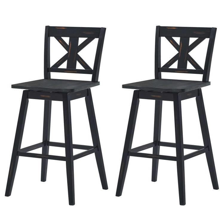 FastFurnishings Set of 2 Black Wood 29-in Modern Kitchen Dining Farmhouse Swivel Seat Barstools