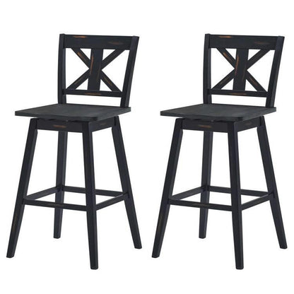 FastFurnishings Set of 2 Black Wood 29-in Modern Kitchen Dining Farmhouse Swivel Seat Barstools