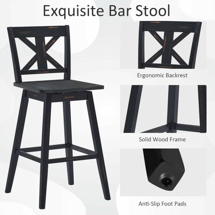 FastFurnishings Set of 2 Black Wood 29-in Modern Kitchen Dining Farmhouse Swivel Seat Barstools