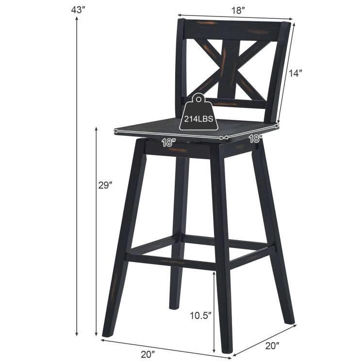 FastFurnishings Set of 2 Black Wood 29-in Modern Kitchen Dining Farmhouse Swivel Seat Barstools