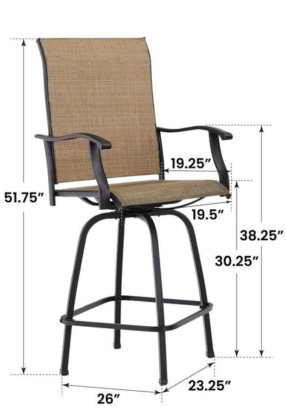FastFurnishings Set of 2 Brown Outdoor Swivel Barstools with Sling Fabric
