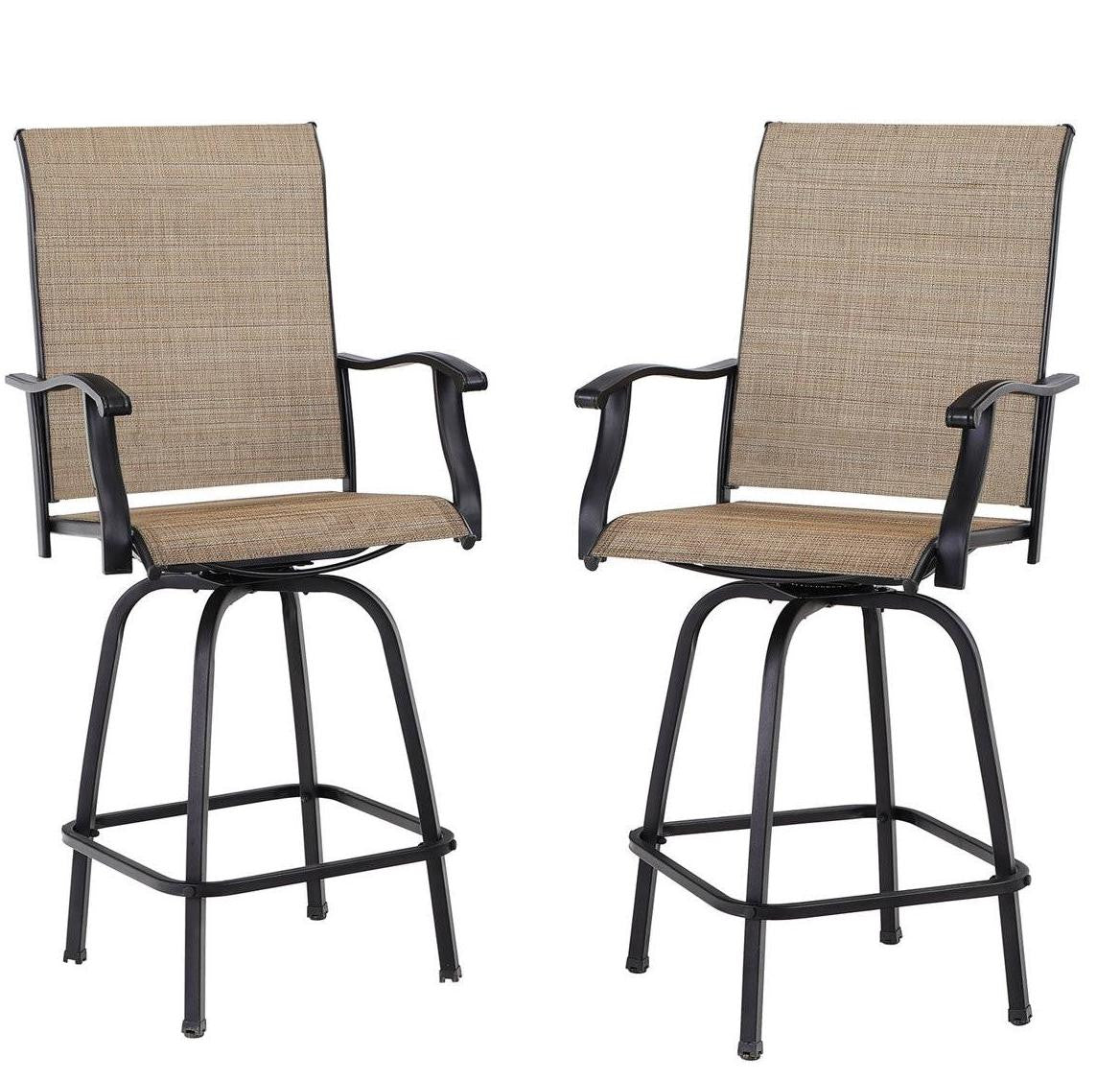 FastFurnishings Set of 2 Brown Outdoor Swivel Barstools with Sling Fabric
