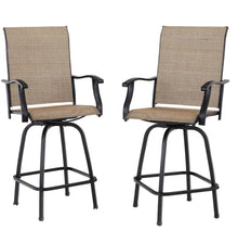 FastFurnishings Set of 2 Brown Outdoor Swivel Barstools with Sling Fabric