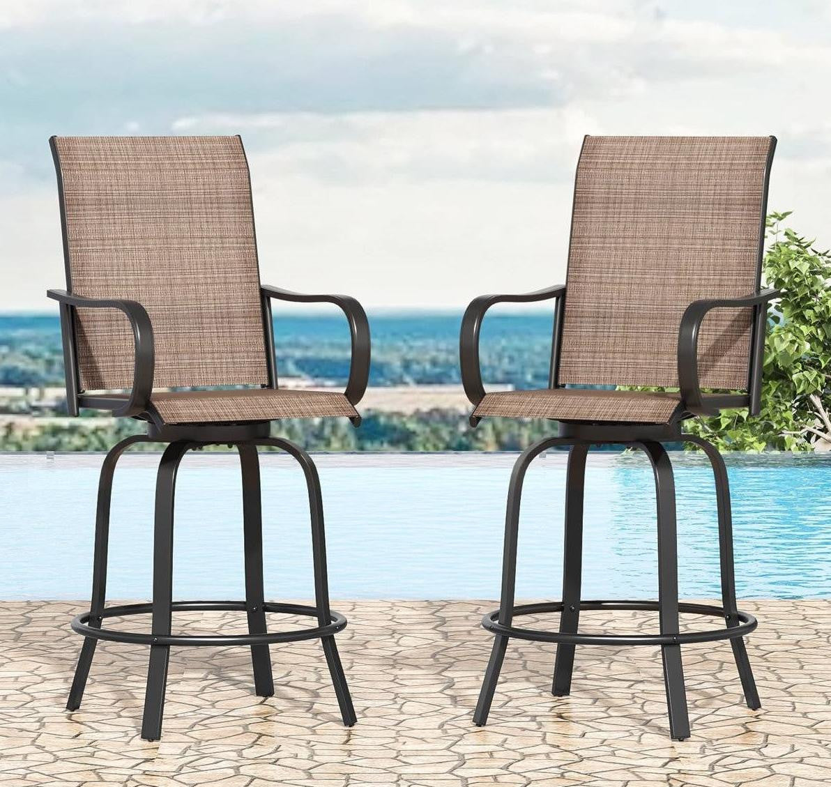 FastFurnishings Set of 2 Brown Weather Resistant Outdoor Swivel Barstools