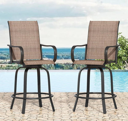 FastFurnishings Set of 2 Brown Weather Resistant Outdoor Swivel Barstools