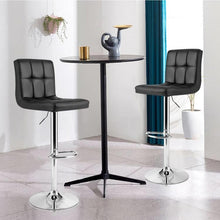 FastFurnishings Set of 2 Modern Adjustable Height Bar Stools with Black PU Leather Swivel Seat
