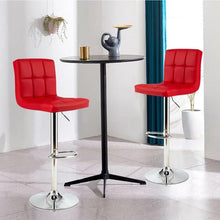 FastFurnishings Set of 2 Modern Adjustable Height Barstools w/ Comfortable Red PU Leather Seat