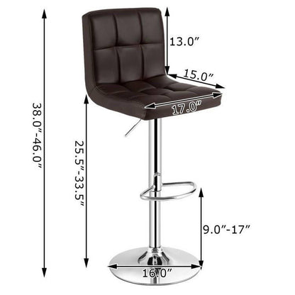 FastFurnishings Set of 2 Modern Adjustable Height Barstools with Brown PU Leather Swivel Seat
