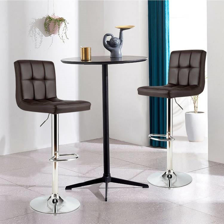 FastFurnishings Set of 2 Modern Adjustable Height Barstools with Brown PU Leather Swivel Seat