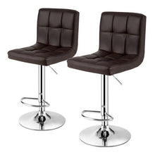 FastFurnishings Set of 2 Modern Adjustable Height Barstools with Brown PU Leather Swivel Seat