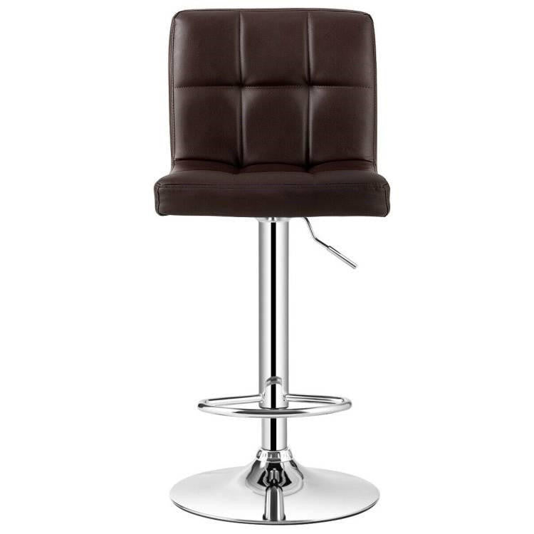 FastFurnishings Set of 2 Modern Adjustable Height Barstools with Brown PU Leather Swivel Seat