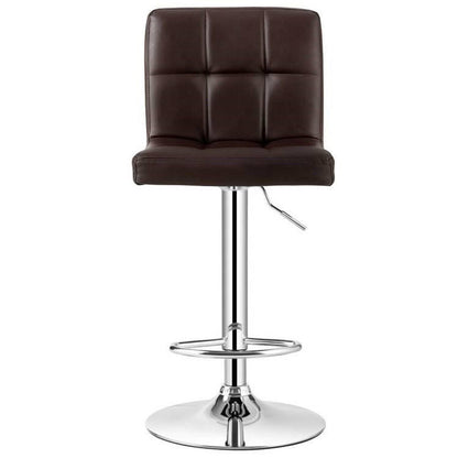 FastFurnishings Set of 2 Modern Adjustable Height Barstools with Brown PU Leather Swivel Seat
