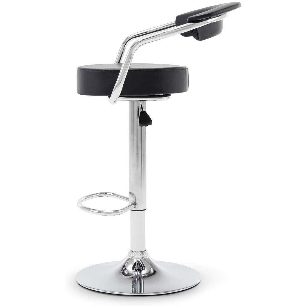 FastFurnishings Set of 2 Modern Bar Stools with Black Faux Leather Round Seat with Footrest