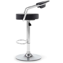 FastFurnishings Set of 2 Modern Bar Stools with Black Faux Leather Round Seat with Footrest
