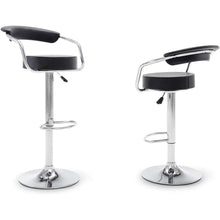 FastFurnishings Set of 2 Modern Bar Stools with Black Faux Leather Round Seat with Footrest