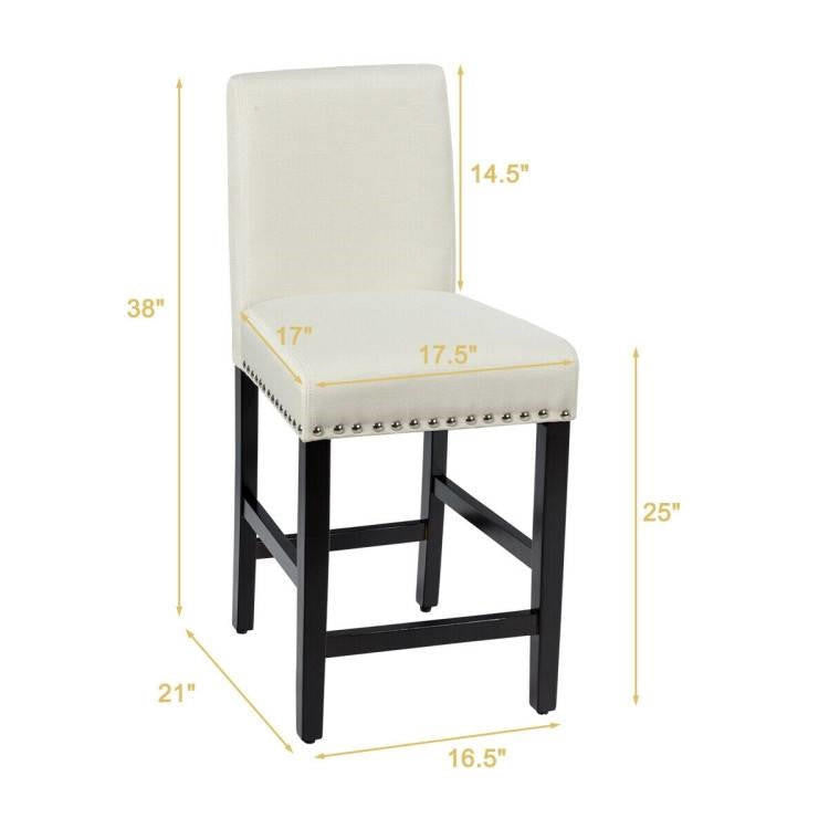 FastFurnishings Set of 2 Modern Kitchen Dining Barstools w/ Black Wood Legs and Beige Linen Seat