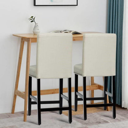 FastFurnishings Set of 2 Modern Kitchen Dining Barstools w/ Black Wood Legs and Beige Linen Seat