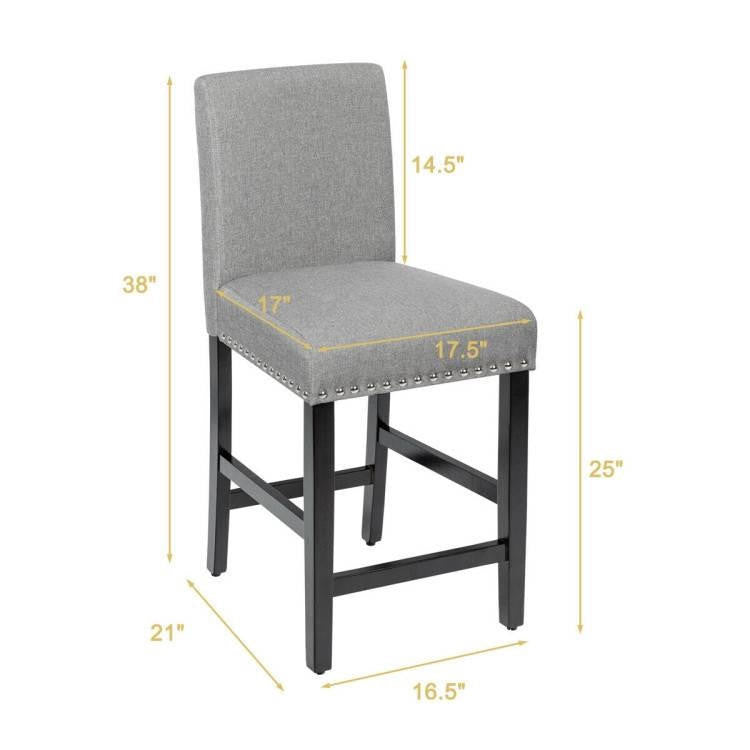 FastFurnishings Set of 2 Modern Kitchen Dining Barstools w/ Black Wood Legs and Grey Linen Seat