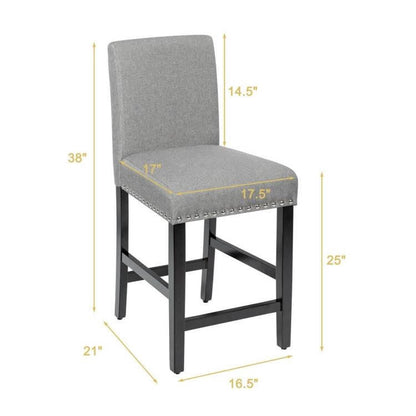 FastFurnishings Set of 2 Modern Kitchen Dining Barstools w/ Black Wood Legs and Grey Linen Seat