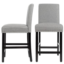 FastFurnishings Set of 2 Modern Kitchen Dining Barstools w/ Black Wood Legs and Grey Linen Seat