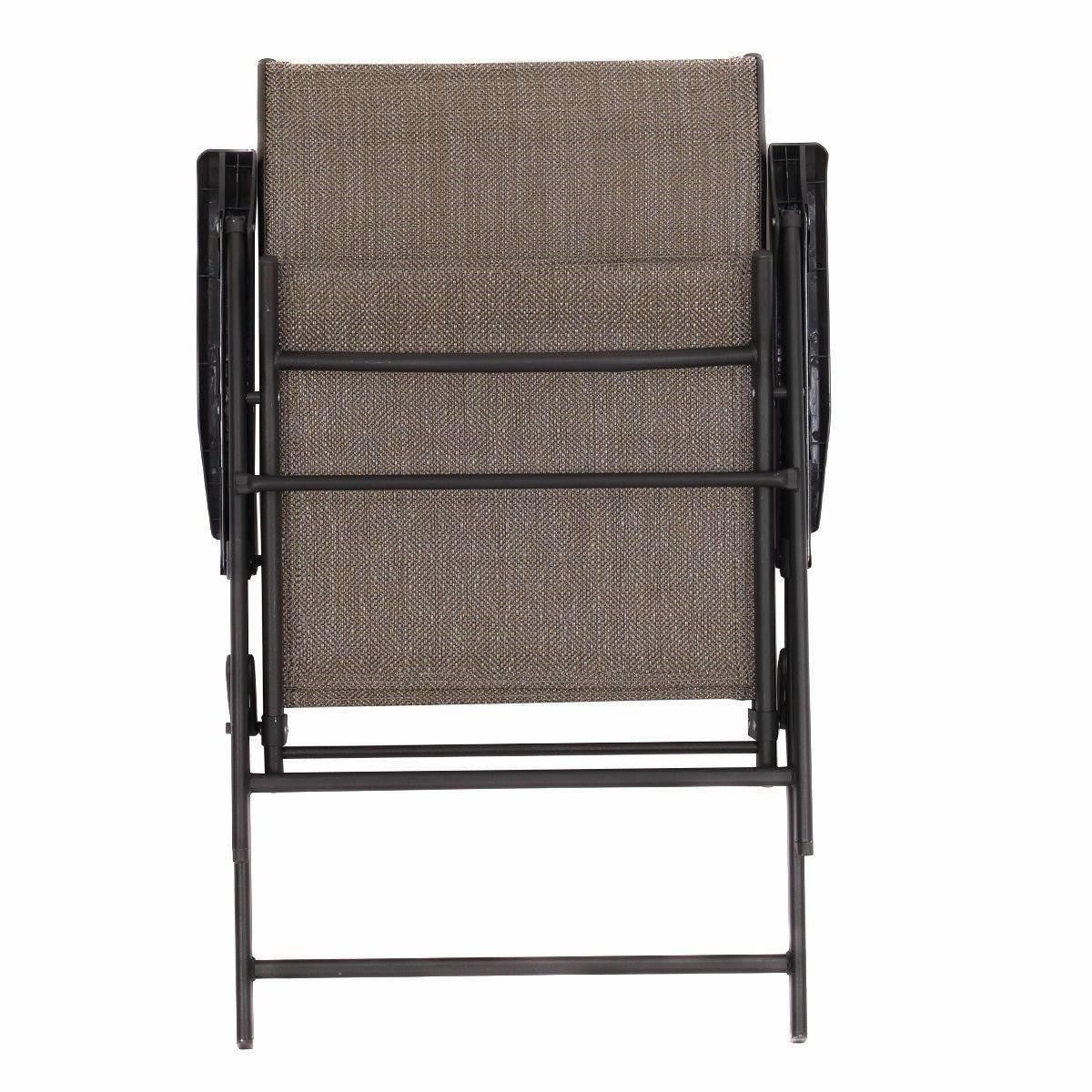 FastFurnishings Set of 2 Outdoor Folding Patio Chairs in Brown with Black Metal Frame