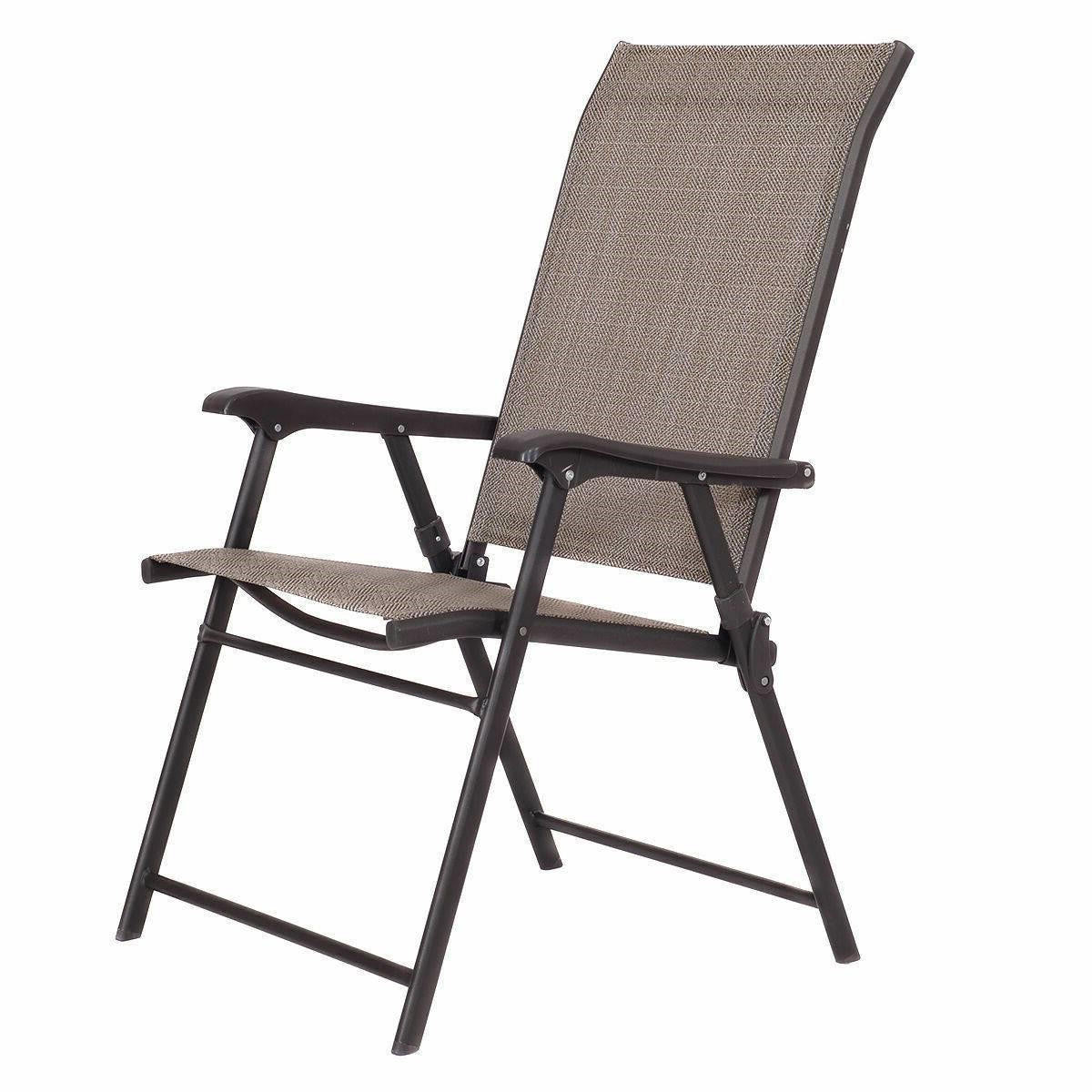 FastFurnishings Set of 2 Outdoor Folding Patio Chairs in Brown with Black Metal Frame