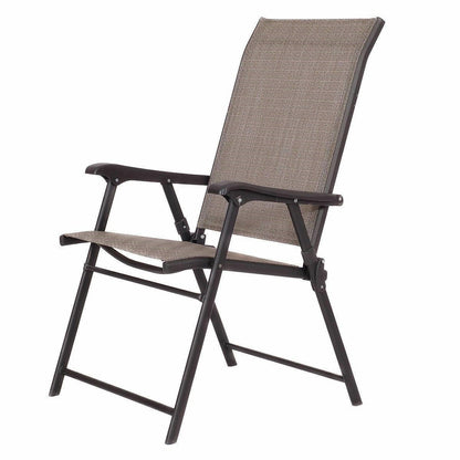 FastFurnishings Set of 2 Outdoor Folding Patio Chairs in Brown with Black Metal Frame