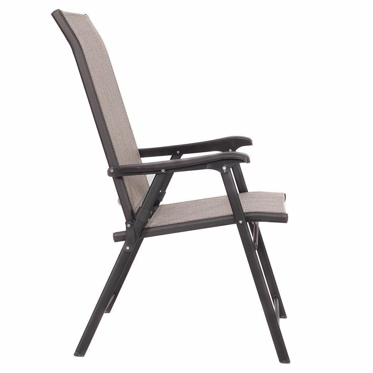 FastFurnishings Set of 2 Outdoor Folding Patio Chairs in Brown with Black Metal Frame