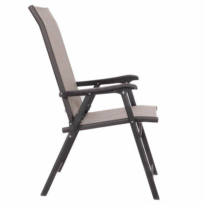 FastFurnishings Set of 2 Outdoor Folding Patio Chairs in Brown with Black Metal Frame