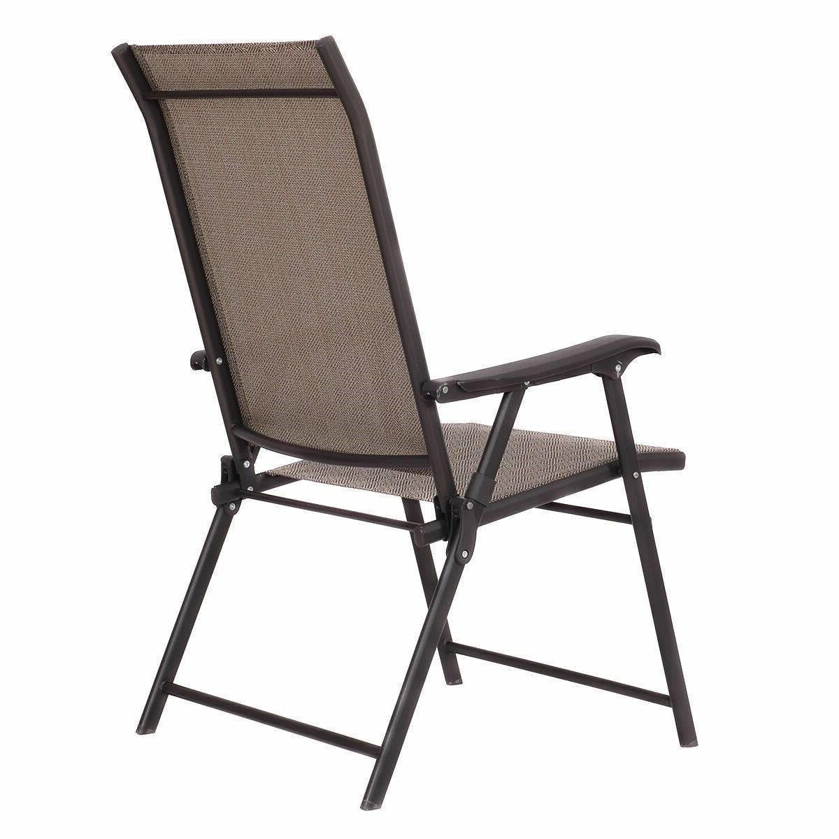FastFurnishings Set of 2 Outdoor Folding Patio Chairs in Brown with Black Metal Frame