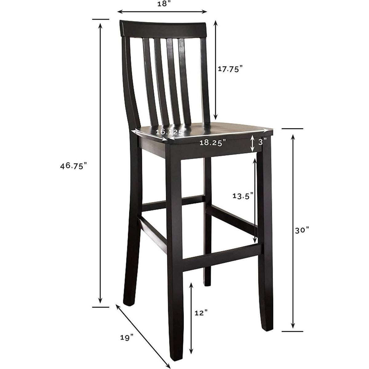 FastFurnishings Set of 2 - Solid Hardwood 30-inch Bar Stool in Black Wood Finish