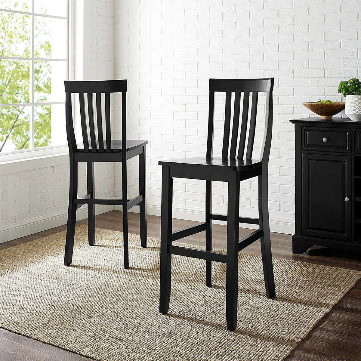 FastFurnishings Set of 2 - Solid Hardwood 30-inch Bar Stool in Black Wood Finish