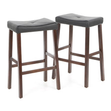 FastFurnishings Set of 2 - Upholstered Faux Leather Saddle Seat Barstool in Mahogany