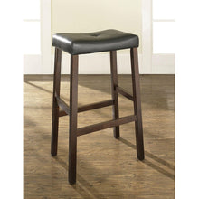 FastFurnishings Set of 2 - Upholstered Faux Leather Saddle Seat Barstool in Mahogany