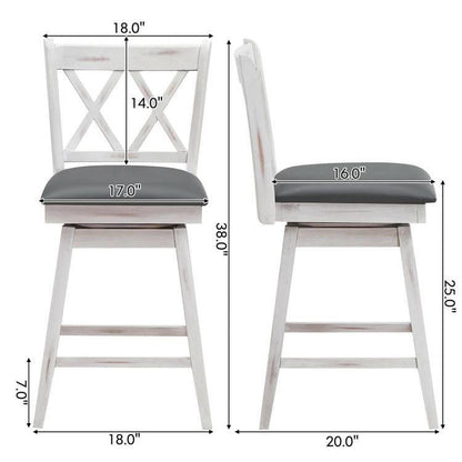 FastFurnishings Set of 2 White Wood 24-in Counter Height Farmhouse Swivel Cushion Seat Barstools