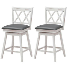 FastFurnishings Set of 2 White Wood 24-in Counter Height Farmhouse Swivel Cushion Seat Barstools