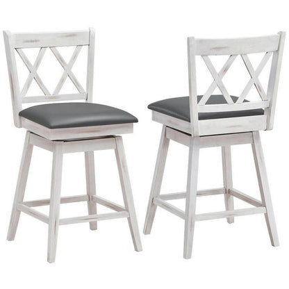 FastFurnishings Set of 2 White Wood 24-in Counter Height Farmhouse Swivel Cushion Seat Barstools